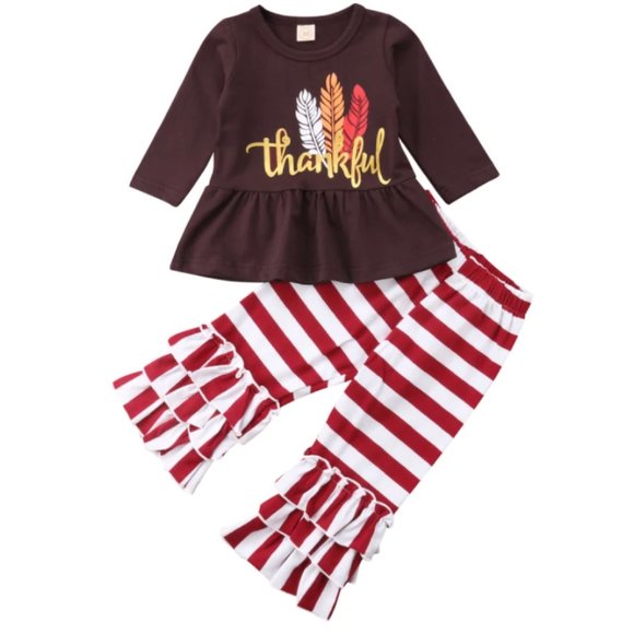 Thanksgiving Thankful Baby Toddler Girls Outfit - Picture 3 of 8